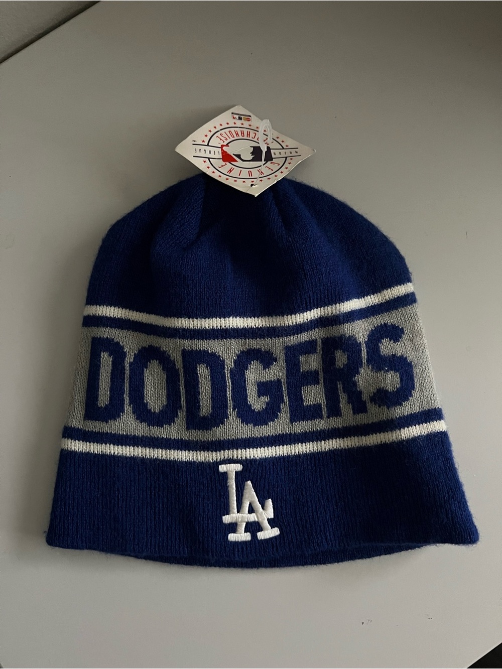 New Los Angeles Dodgers Fan Favorite MLB Navy Blue Gray Knit Beanie One Size LA